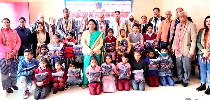 Track suit distribution program organized by Human Rights and Social Justice Organization in Government Primary School to avoid cold